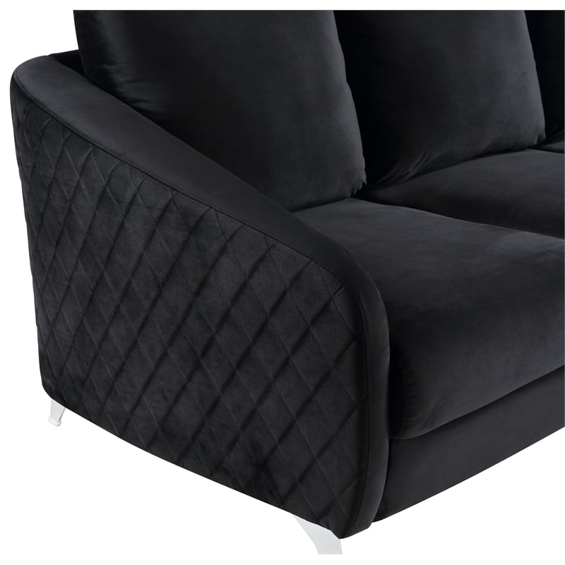 Bowery Hill Black Velvet Fabric Elegant Modern Chic Accent Arm Chair