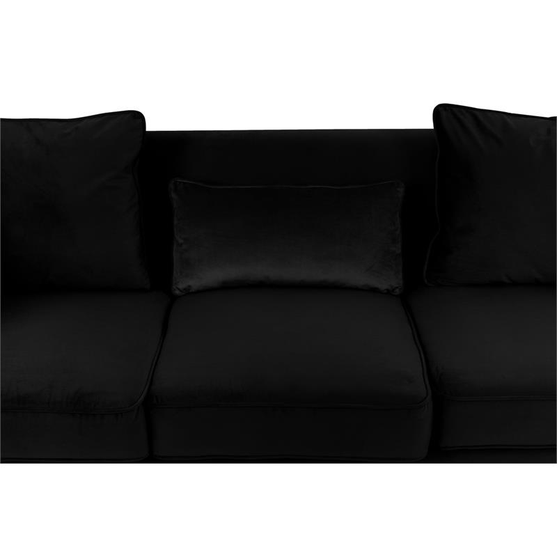 Bowery Hill Contemporary Black Velvet Fabric Sofa Couch with 3 Pillows