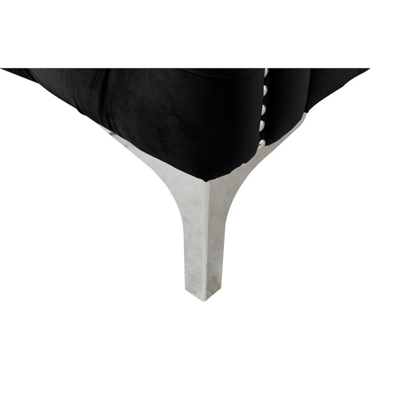 Bowery Hill Contemporary Black Velvet Fabric Sofa Couch with 3 Pillows