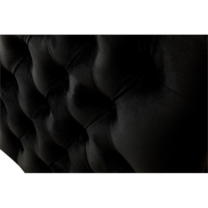 Bowery Hill Contemporary Black Velvet Fabric Sofa Couch with 3 Pillows