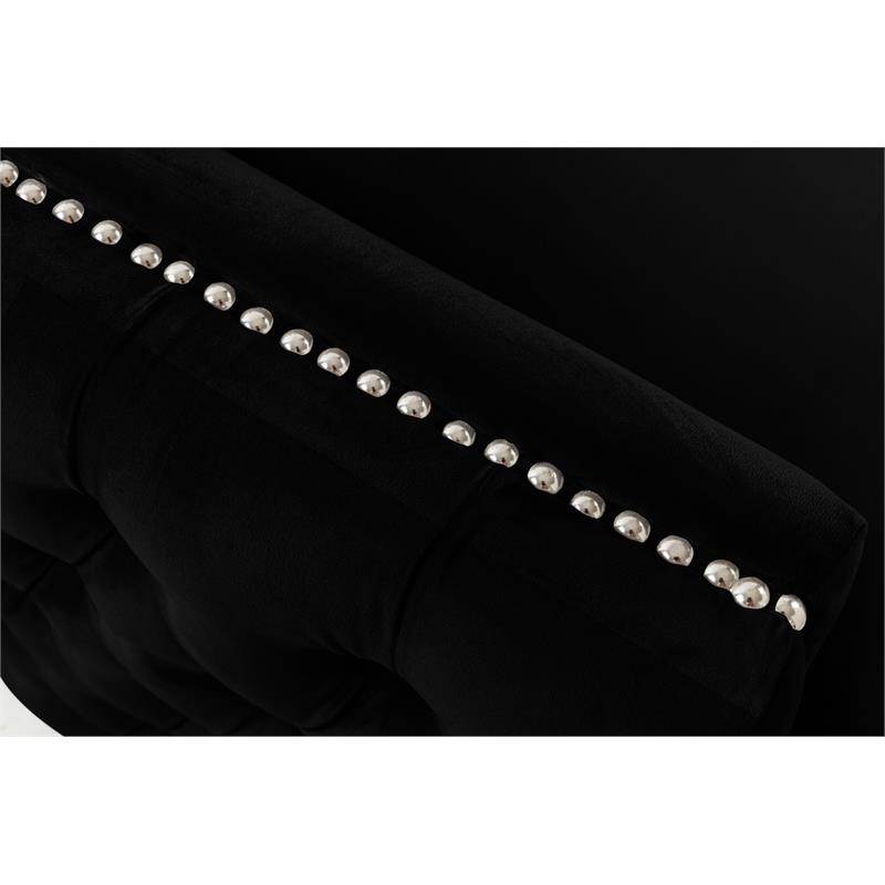 Bowery Hill Contemporary Black Velvet Fabric Sofa Couch with 3 Pillows