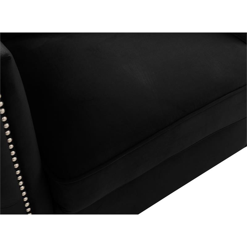 Bowery Hill Contemporary Black Velvet Fabric Sofa Couch with 3 Pillows