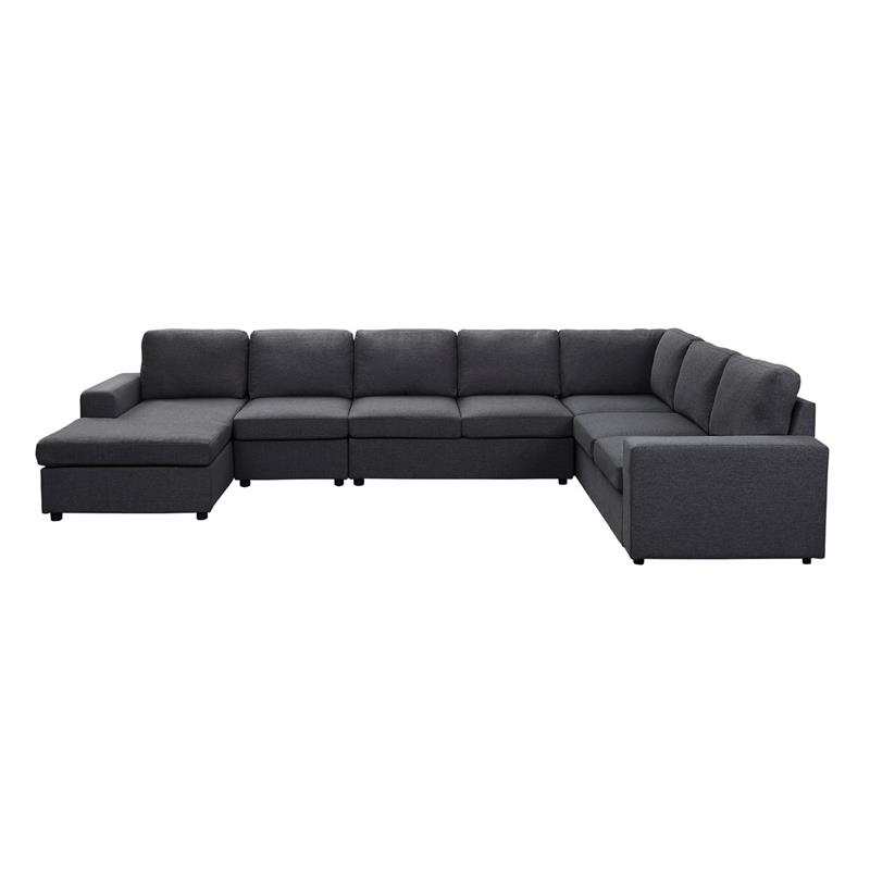 Bowery Hill Contemporary Fabric Sectional Sofa with Reversible Chaise in Gray