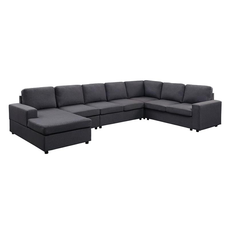 Bowery Hill Contemporary Fabric Sectional Sofa with Reversible Chaise in Gray