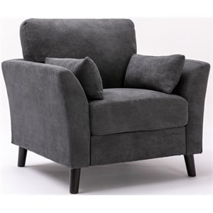 bowery hill contemporary gray velvet fabric chair with accent pillows
