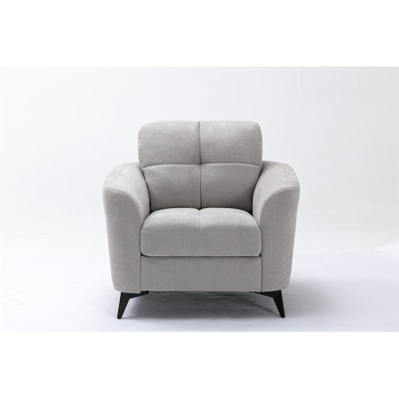 Bowery Hill Light Gray Velvet Fabric Chair with Tufted Cushion and Metal Legs