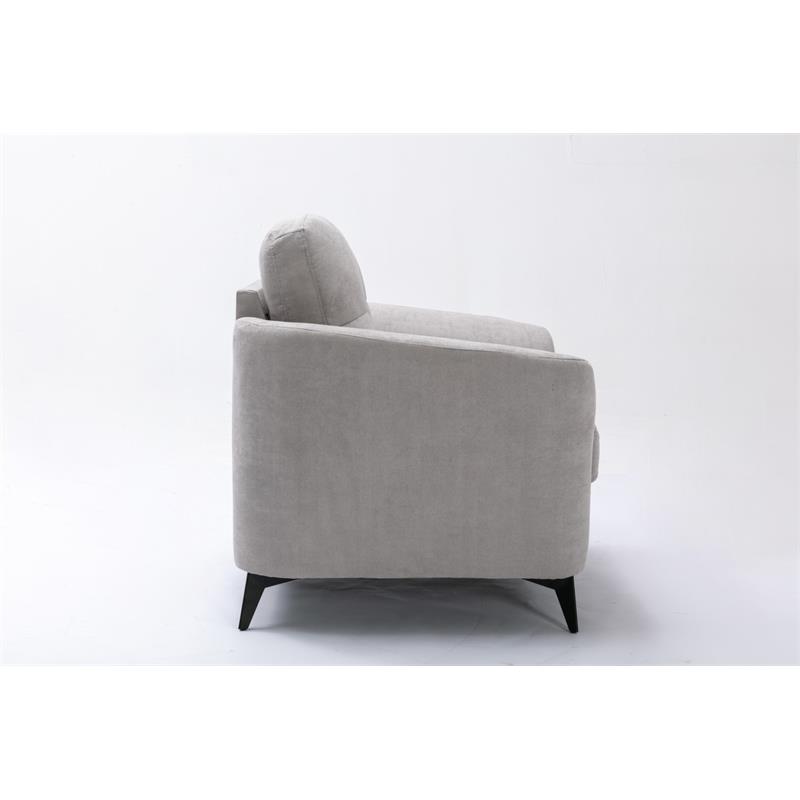 Bowery Hill Light Gray Velvet Fabric Chair with Tufted Cushion and Metal Legs