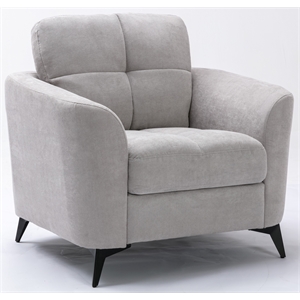 bowery hill light gray velvet fabric chair with tufted cushion and metal legs