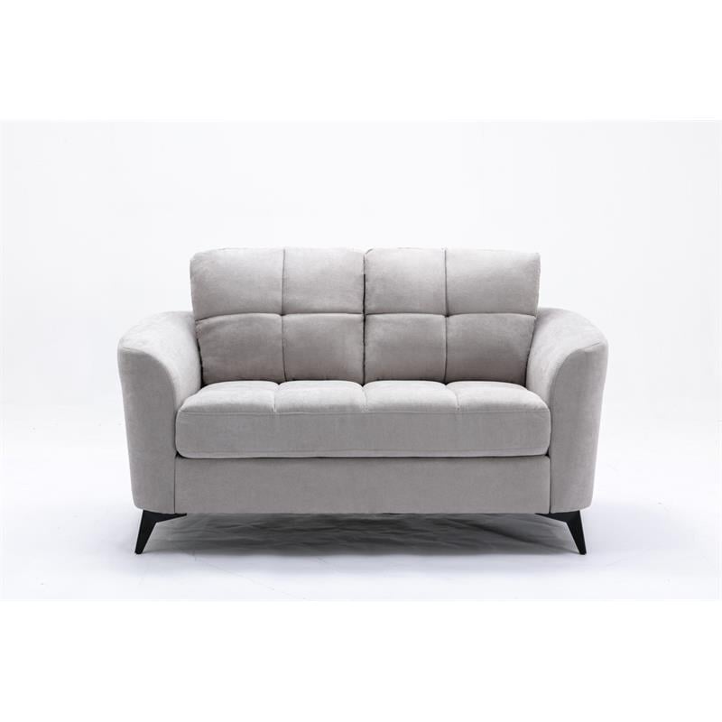 Bowery Hill Light Gray Velvet Fabric Loveseat with Tufted Cushion and Metal Legs