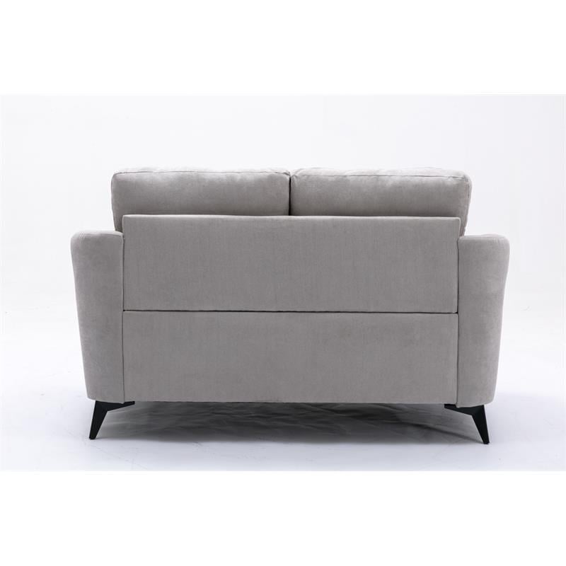 Bowery Hill Light Gray Velvet Fabric Loveseat with Tufted Cushion and Metal Legs