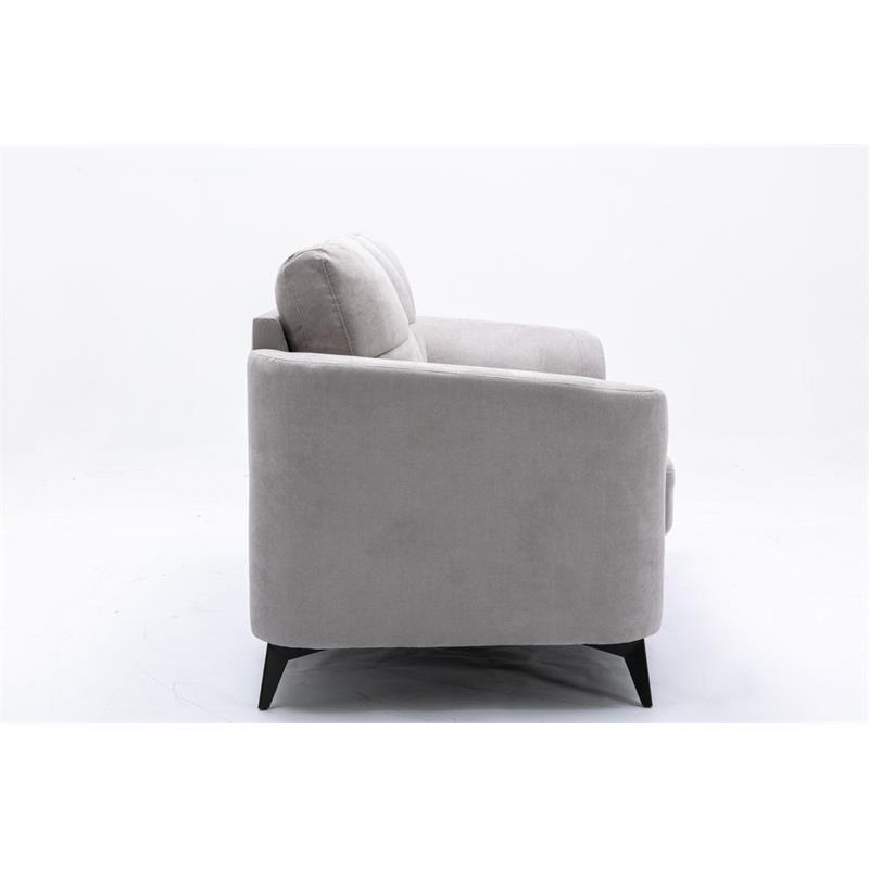 Bowery Hill Light Gray Velvet Fabric Loveseat with Tufted Cushion and Metal Legs