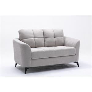 bowery hill light gray velvet fabric loveseat with tufted cushion and metal legs