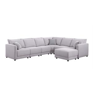 Bowery Hill Fabric Reversible 7PC Sectional Sofa Set in Light Gray Linen
