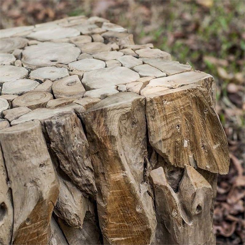 Bowery Hill Contemporary Teak Root Bunching Cube in Teak Wood