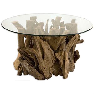 Bowery Hill Contemporary Driftwood Glass Coffee Table in Natural