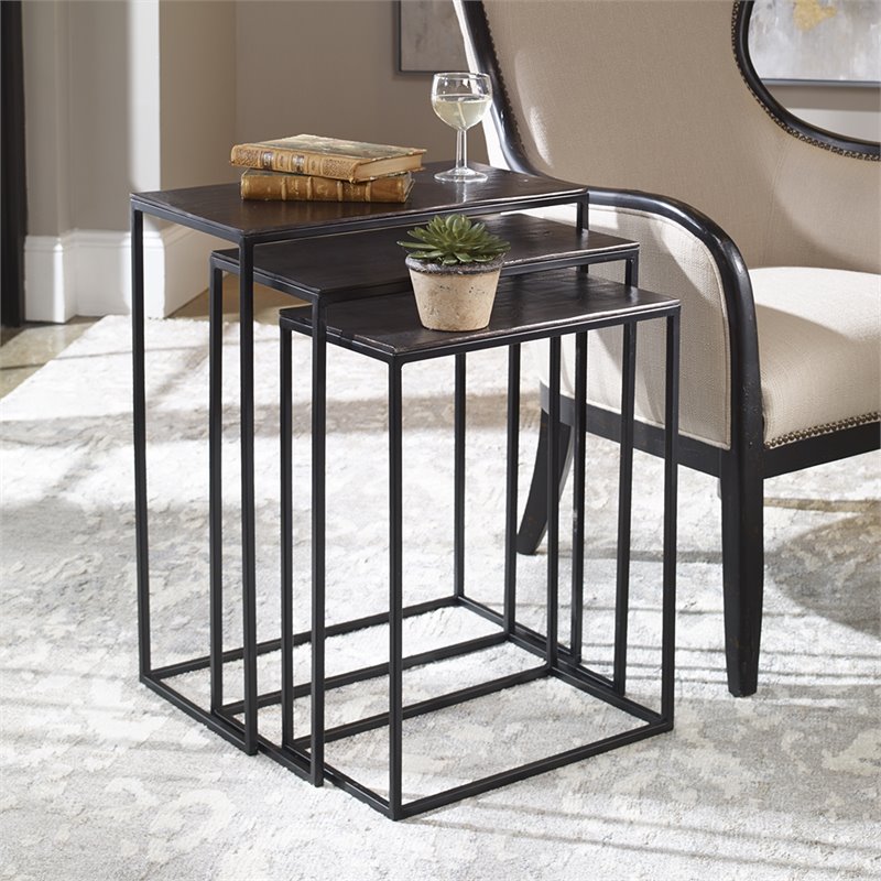 Bowery Hill Contemporary 3 Piece Nesting End Table Set in Aged Black