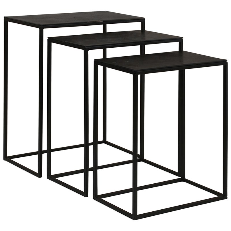 Bowery Hill Contemporary 3 Piece Nesting End Table Set in Aged Black