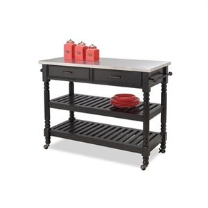 Bowery Hill Traditional Wood Kitchen Cart in Black