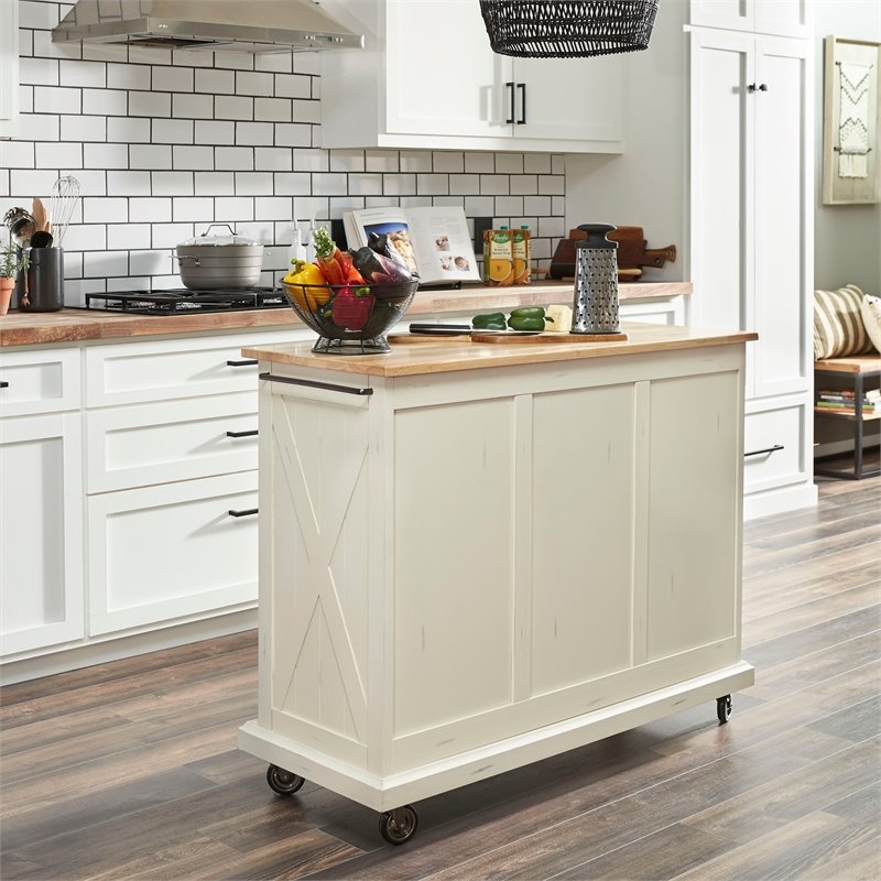 Bowery Hill Wood Kitchen Cart with 4 Drawers & 2 Towel Bars in Off White