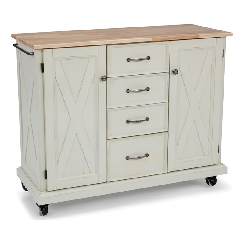 Bowery Hill Wood Kitchen Cart with 4 Drawers & 2 Towel Bars in Off White