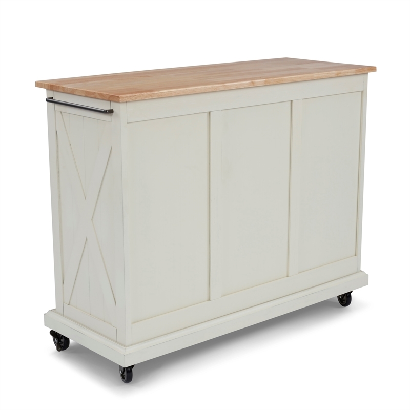 Bowery Hill Wood Kitchen Cart with 4 Drawers & 2 Towel Bars in Off White