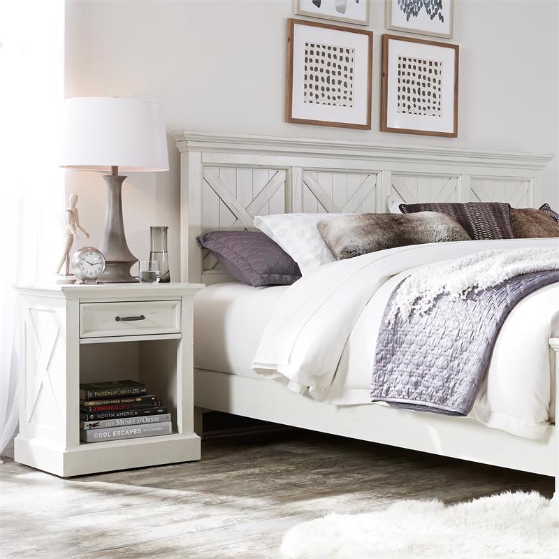 Bowery Hill Traditional Wood King Headboard in Off White