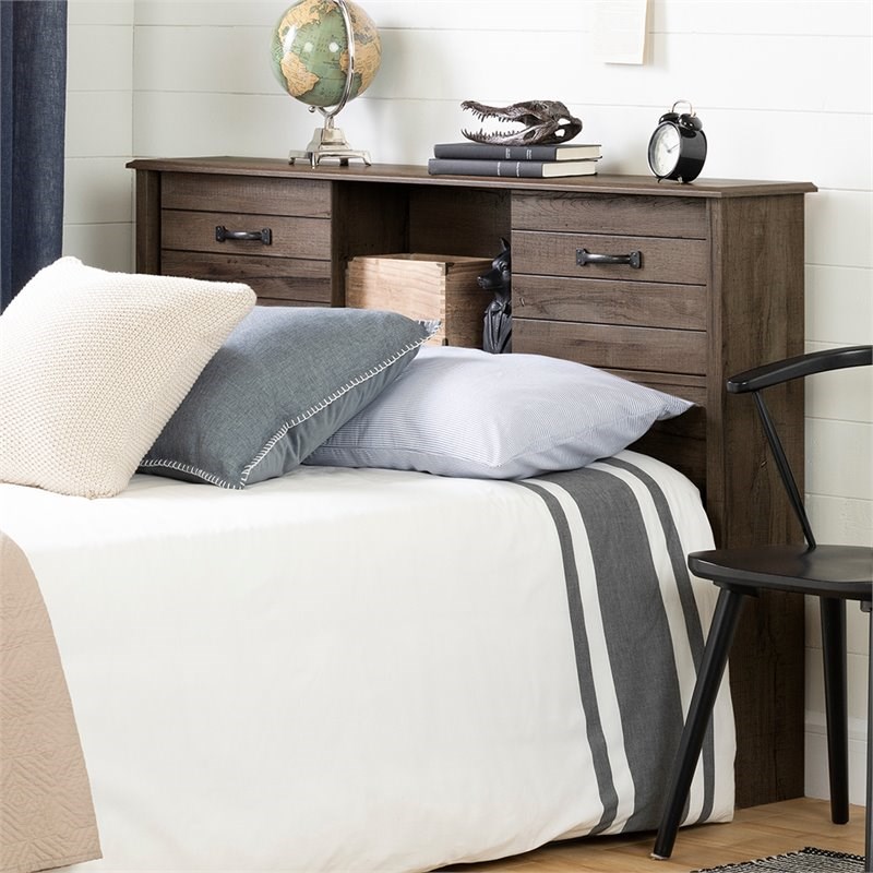 Bowery Hill Traditional Wood Full Bookcase Headboard in Fall Oak