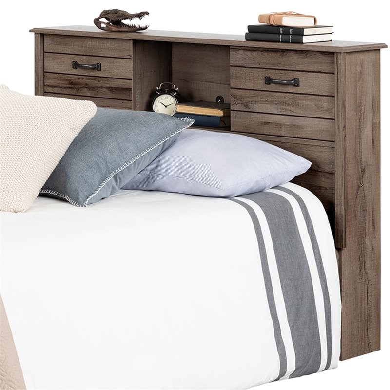Bowery Hill Traditional Wood Full Bookcase Headboard in Fall Oak