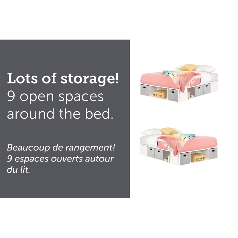 Bowery Hill Contemporary Wood Full Bed with Storage and Baskets in Pure White