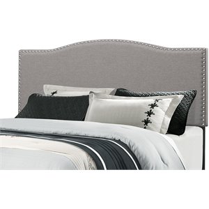 bowery hill full or queen upholstered nail trim headboard in light gray