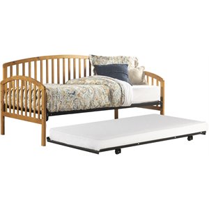 bowery hill twin wooden spindle daybed with suspension deck and trundle in brown