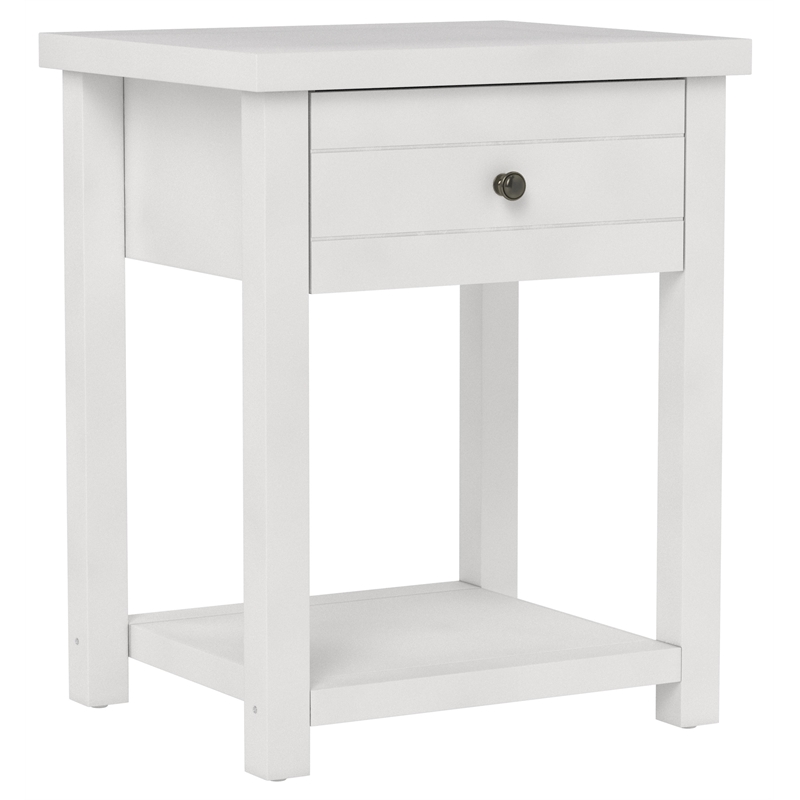 Bowery Hill Modern 1 Drawer Wood Accent Table in Matte White