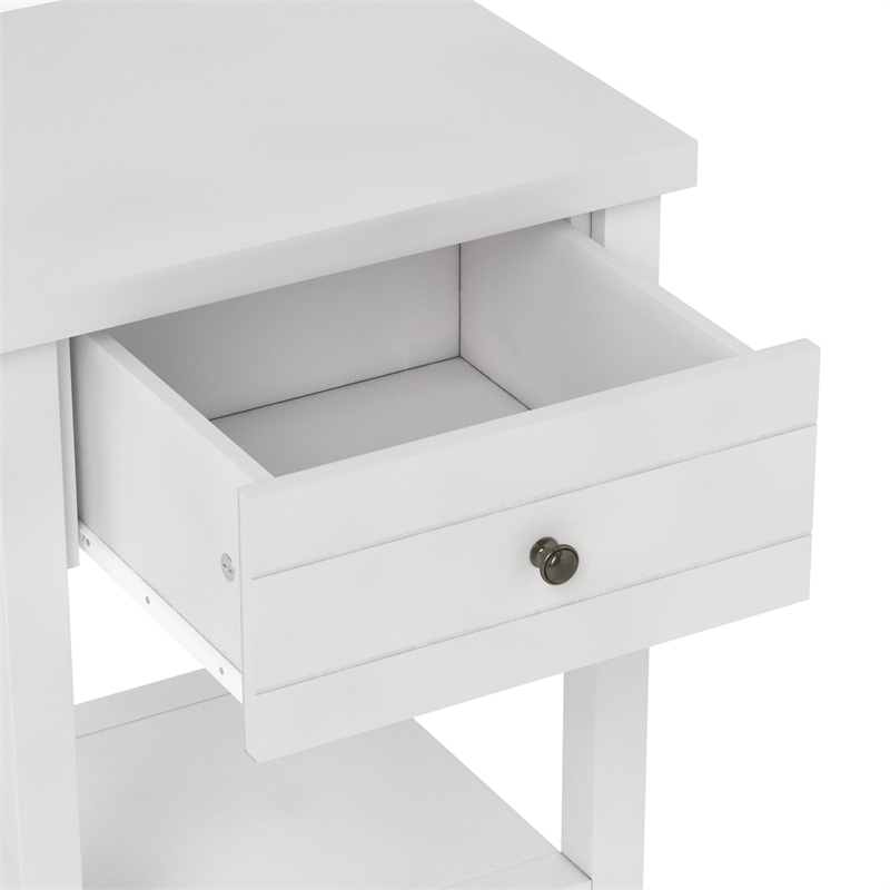 Bowery Hill Modern 1 Drawer Wood Accent Table in Matte White