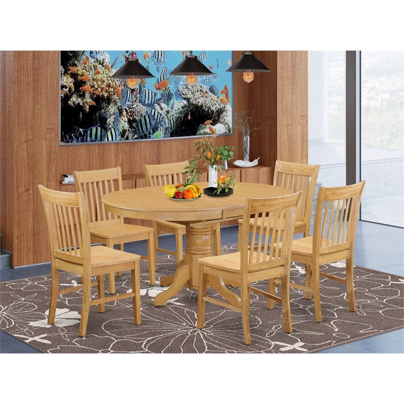 Bowery Hill 7-piece Traditional Wood Dining Table Set in Oak