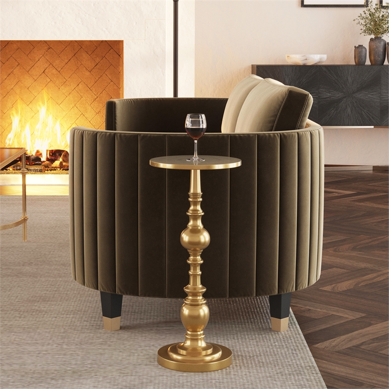 Bowery Hill Aluminium Antique Gold End Table in Gold