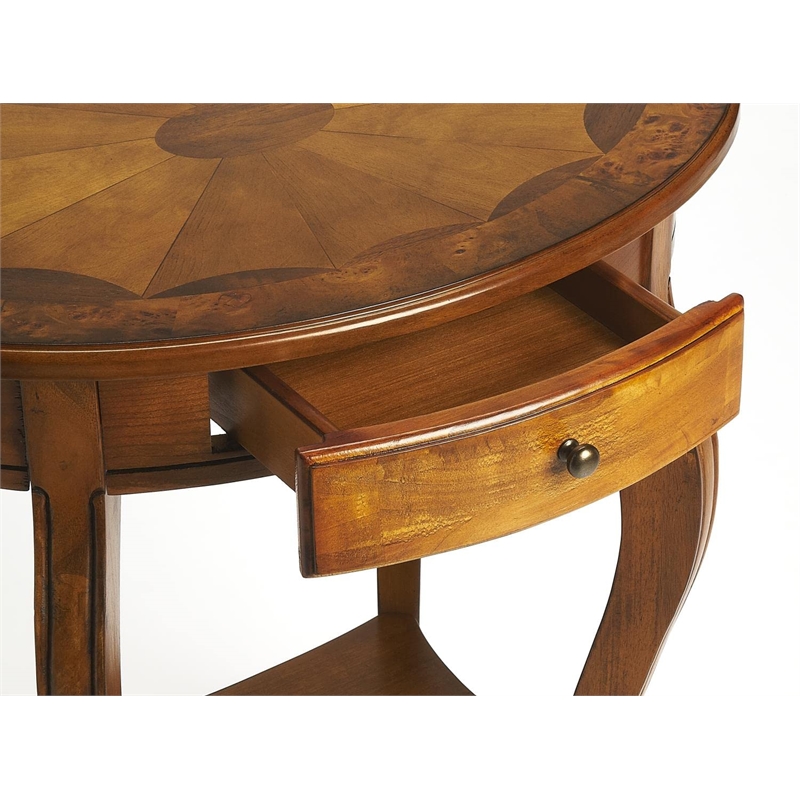 Bowery Hill Transitional Wooden Olive Ash Burl Oval Accent Table in Brown