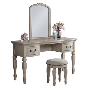 bowery hill wood vanity set with stool and mirror in antique white