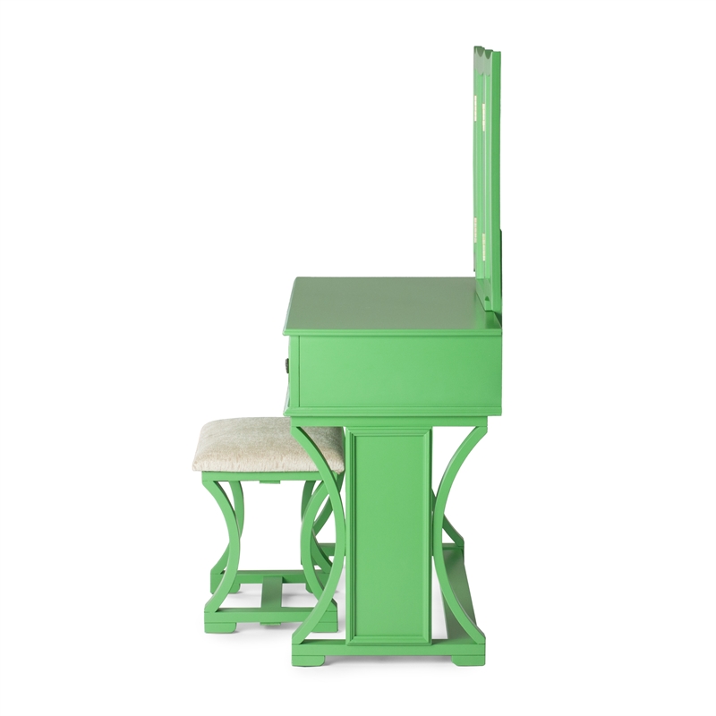 Bowery Hill Wood Vanity Set with Stool and Mirror in Apple Green