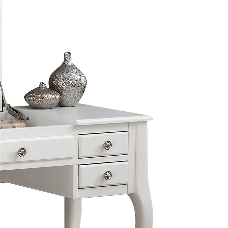 Bowery Hill Furniture Wood Vanity Set with Stool and Mirror in White