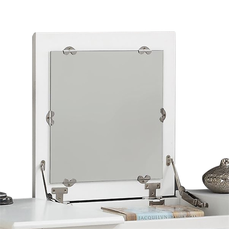 Bowery Hill Furniture Wood Vanity Set with Stool and Mirror in White