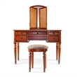 Bowery Hill Furniture Wood Vanity Set with Mirror and Stool in Cherry