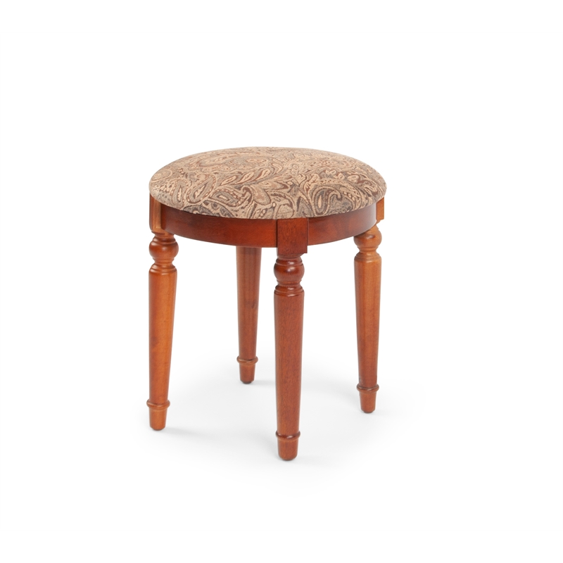 Bowery Hill Furniture Wood Vanity Set with Mirror and Stool in Cherry