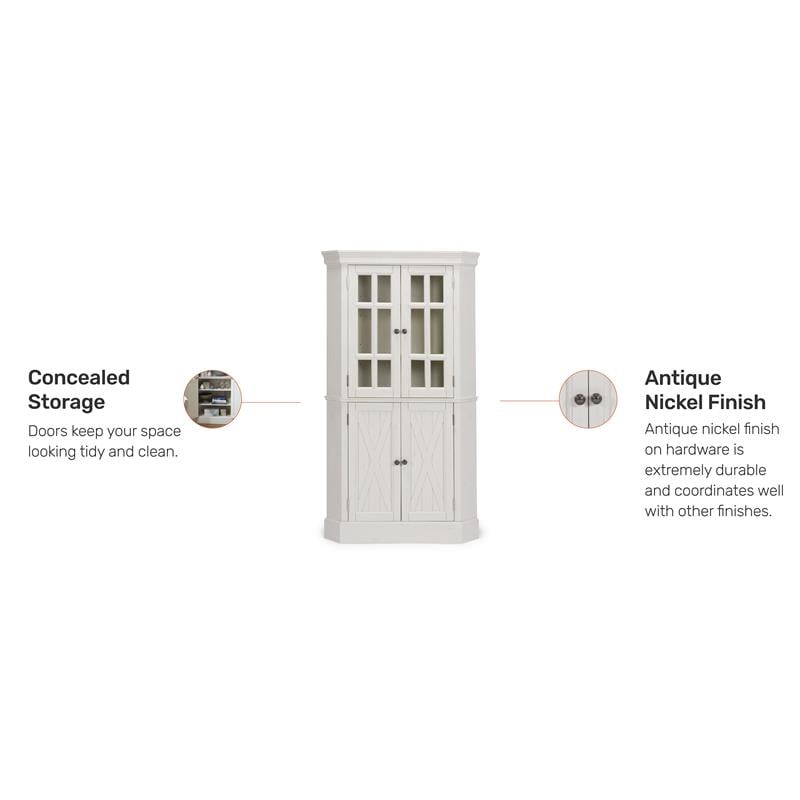 Bowery Hill Traditional Wood Seaside Corner China Cabinet in White