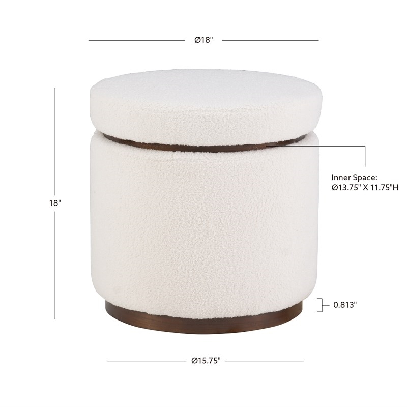 Bowery Hill Sherpa Fabric Upholstered Ottoman with Storage in Walnut Stained