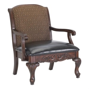Bowery Hill 18.5&quot Traditional Wood/Vinyl Arm Chair in Walnut/Dark Brown