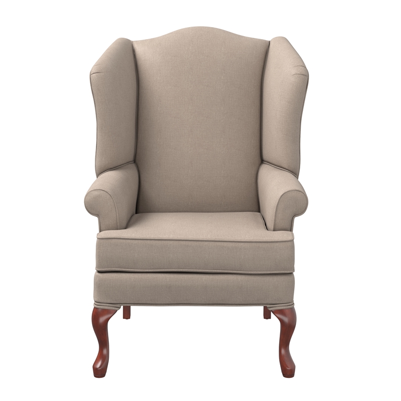 Bowery Hill Traditional Styled Fabric Wing Back Chair in Beige