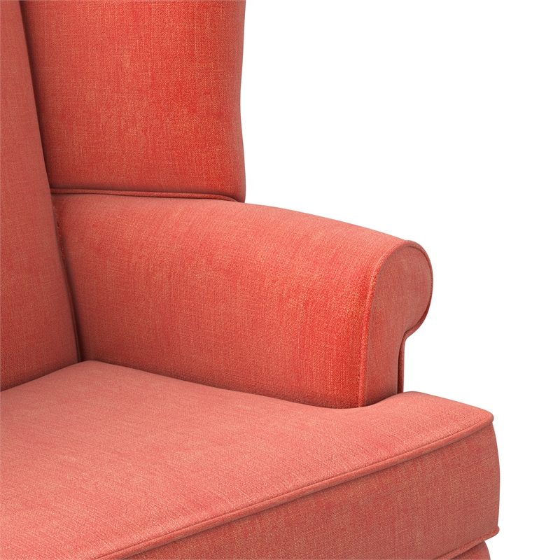 Bowery Hill Traditional Coral Fabric Wing Back Chair in Cherry