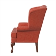 Bowery Hill Traditional Coral Fabric Wing Back Chair in Cherry