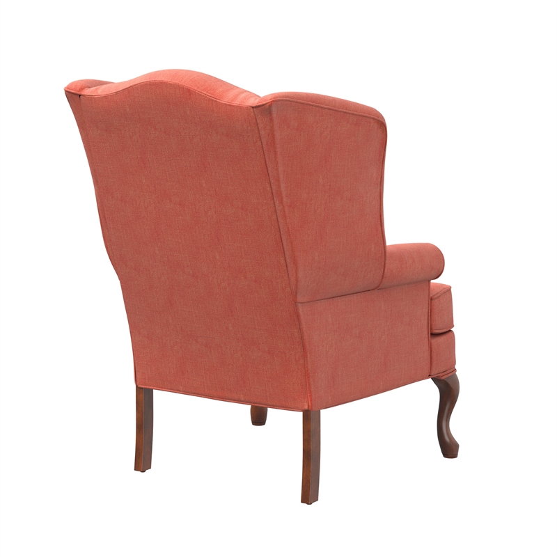 Bowery Hill Traditional Coral Fabric Wing Back Chair in Cherry