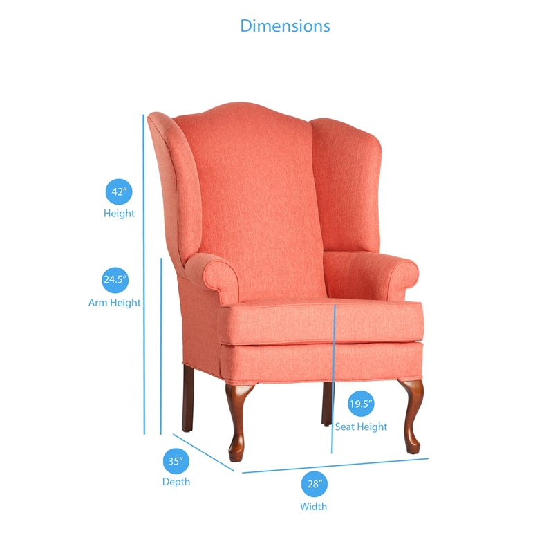 Bowery Hill Traditional Coral Fabric Wing Back Chair in Cherry